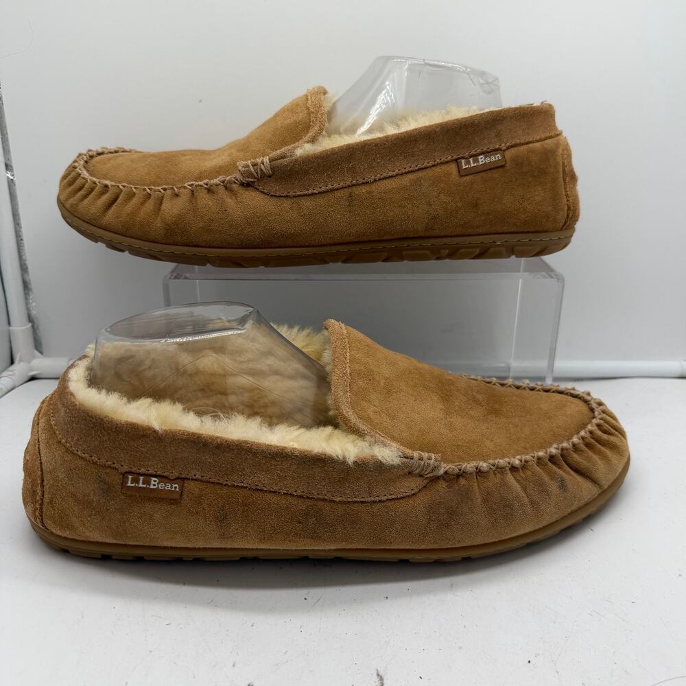 LL Bean Wicked Loafer Bedroom Slipper Mens 12 Tan Brown Lamb